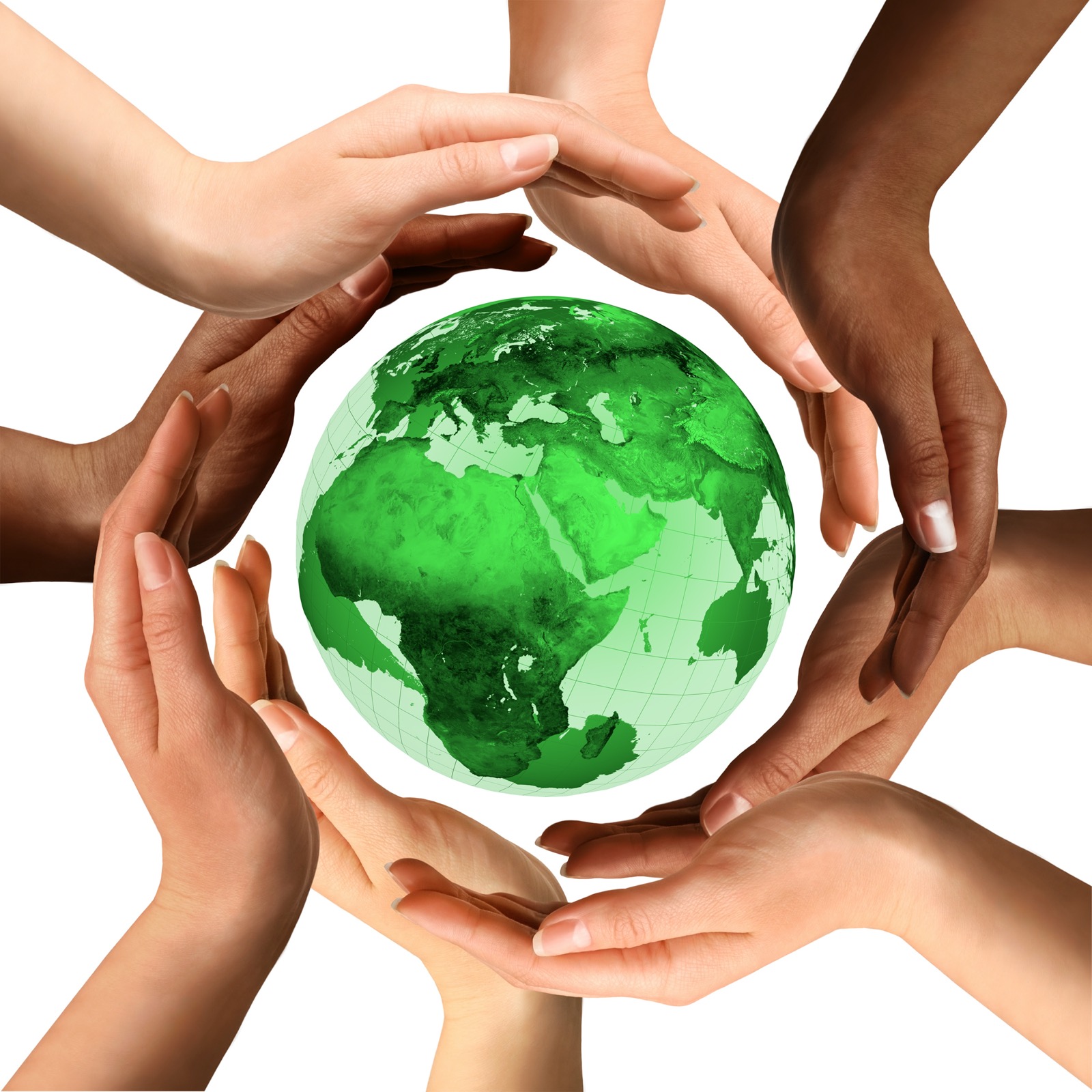 Multiracial Hands Around the Earth Globe